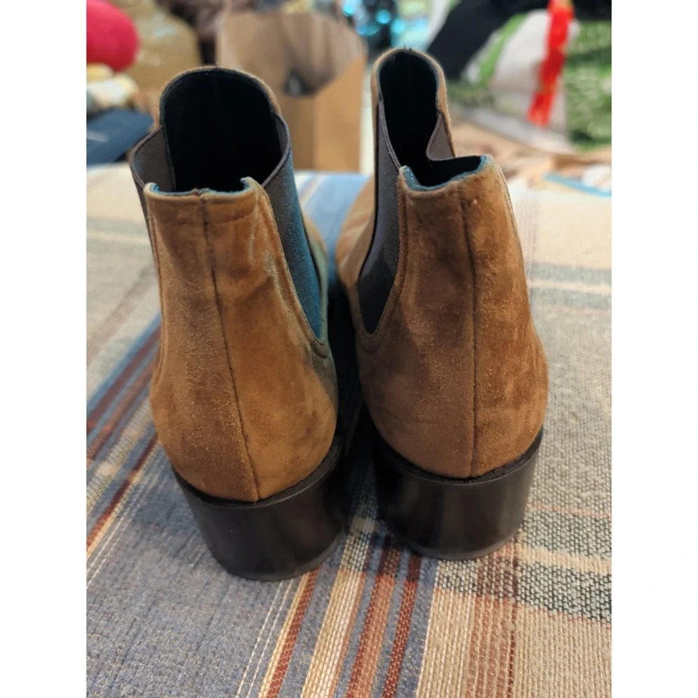 LE SILLA Brown Suede Pointy Toe Block Heel Ankle Boots Booties 39 Made In Italy